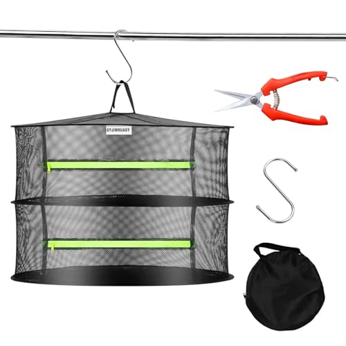Herb Drying Rack, Breathable Mesh, 2-Layer, Black, Nylon & Polyester, 8x24x24 Inches, 2.2 lbs Capacity, Foldable, Ceiling Mount, Ideal for Herbs, Jerky, Meat, Plants, Fish, Clothes, Nuts