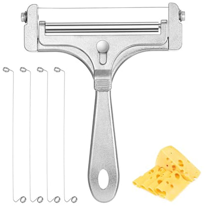 Lusofie Wire Cheese Slicer 4 Extra Wires Stainless Steel Wire Cheese Slicer For Block Cheeses Adjustable Kitchen Butter Block Slicing Tool