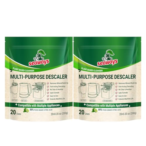 Seaways Multi-Purpose Descaler & Cleaner Powder Packets (40 Uses, 2-Pack) | Descaling Solution for Nespresso, Coffee Machine, Ice Maker & Kettle | Citric Acid Limescale Remover | 20×0.35 oz - size: 7.05 Ounce (Pack of 2)