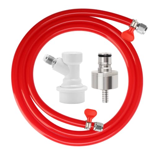 MRbrew 5 Feet Gas Line Ball Lock Keg Fitting Carbonation Cap Kit, Ball Lock Disconnect with Stainless Steel 5/16'' Draft Beer Barb Kegerator PVC Tubing Co2 Hose fit Soda Bottle Homebrew - size: 5Ft CO2 line kit with carbonation cap