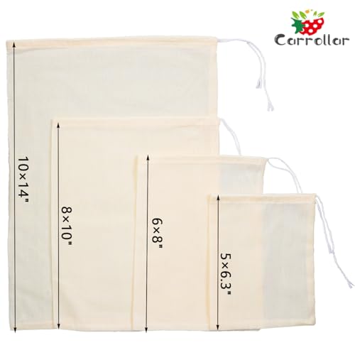 4Pack Nut Milk Bags,4 Sizes Unbleached Cotton Cheesecloth Bags,Food Strainer Bags,Reusable Muslin Strainer Bags for Yogurt,Juice,Wine,Cheese making(5x6.3"/6x8"/8x10"/10x14") - size: 5x6.3"/6x8"/8x10"/10x14"