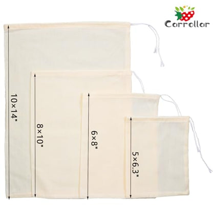 4Pack Nut Milk Bags,4 Sizes Unbleached Cotton Cheesecloth Bags,Food Strainer Bags,Reusable Muslin Strainer Bags for Yogurt,Juice,Wine,Cheese making(5x6.3"/6x8"/8x10"/10x14") - size: 5x6.3"/6x8"/8x10"/10x14"