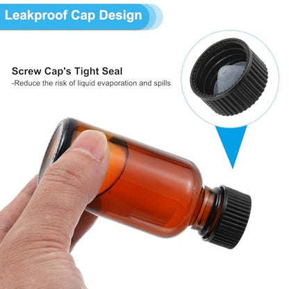 PATIKIL 2oz(60ml) Glass Sample Bottles, 24Pcs Round Bottle Dispensing Bottles with Black Poly Cone Cap for Reagent Liquids, Essential Oils, Perfume, Amber - color: Amber,Black, size: 2 oz