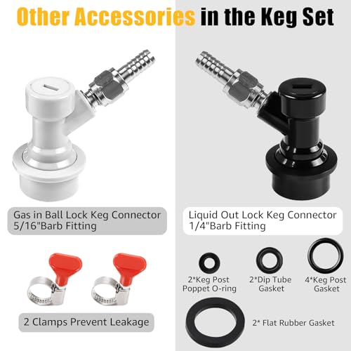 New 5 Gallon Corny Keg- Food Grade Stainless Steel Cornelius Keg with Ball Lock Quick Disconnect Set & Extra Lid Gaskets, Home Brew Beer Keg Equipment for Carbonating & Serving