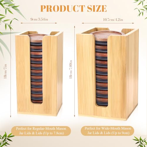 2 Pack Square Bamboo Mason Jar Lid Organizer, Vertical Canning Lid Storage Holder for Wide Mouth & Regular Mouth Lids, Fits 20-24 Mason/Canning/Bamboo Lids，Modern Kitchen Organization Accessories