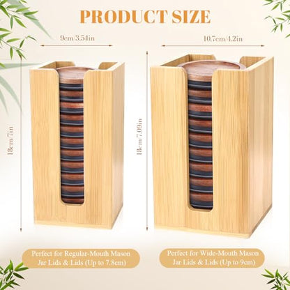 2 Pack Square Bamboo Mason Jar Lid Organizer, Vertical Canning Lid Storage Holder for Wide Mouth & Regular Mouth Lids, Fits 20-24 Mason/Canning/Bamboo Lids，Modern Kitchen Organization Accessories