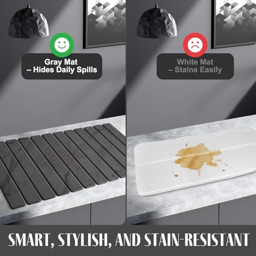 Extra Large Stone Dish Drying Mat for Kitchen Counter, 28"(L)×16 "(W) Foldable Quick Dry Dish Drying Mats, Absorbent Diatomaceous Earth Stone Drying Mats for Plate Rack Bottles Cups - Gray Marble - color: Grey Marble