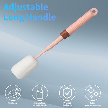 2-Pack Adjustable 12.9" Sponge Bottle Brushes Cleaning Set | High Density Foam Bottle Brush Head Hanging Design with 4 Traceless Hooks Bottle Brush Cleaner for Water Bottle