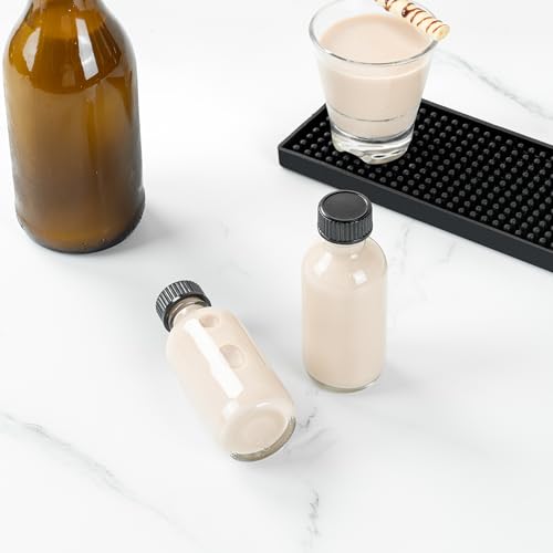 Restaurantware Vetri 2 Ounce Boston Glass Bottles, 48 Sample Bottles With Black Phenolic Caps - Dishwashable, Round, Clear Glass Bottle, For Potion, Juice, Ginger Shots, Whiskey, Liquids - color: Clear, size: 2 oz