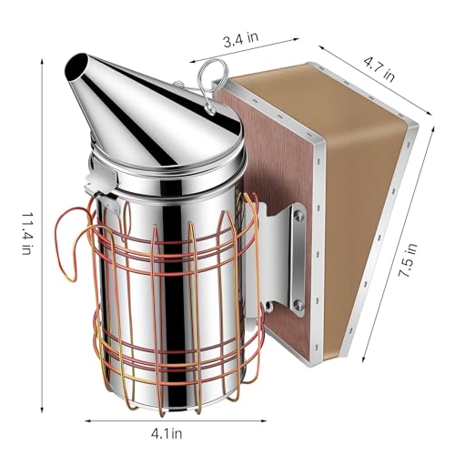 Nuogo 2 Pcs Bee Hive Smokers Stainless Steel Bee Smokers 11.4 Inch Beekeeping Smoker Durable Bellow & Heat Beehive Equipment with Heat Chamber Mounting Hook, Compatible with Smoker Pellets