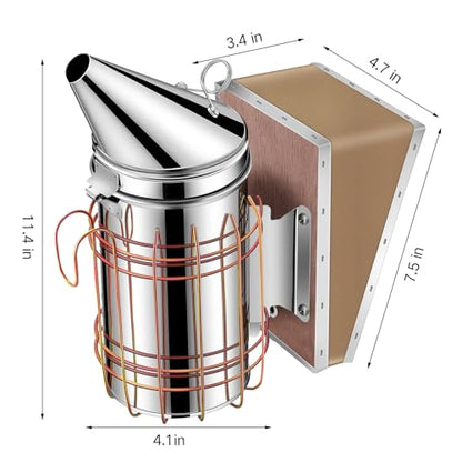 Nuogo 2 Pcs Bee Hive Smokers Stainless Steel Bee Smokers 11.4 Inch Beekeeping Smoker Durable Bellow & Heat Beehive Equipment with Heat Chamber Mounting Hook, Compatible with Smoker Pellets