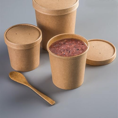 60 Pack 12 oz Kraft Paper Soup Containers with Lids, Disposable Ice Cream Cups, Microwave and Freezer Safe To Go Food Storage Bowls for Parties, Christmas, Takeout, Picnics