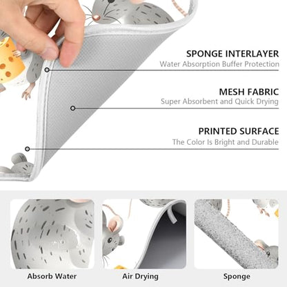 ALAZA Cute Mouse with Cheese Dish Drying Mats Absorbent Microfiber Drying Pad Kitchen Countertop Draining Mat 18 x 24 Inches - size: 18" x 24"