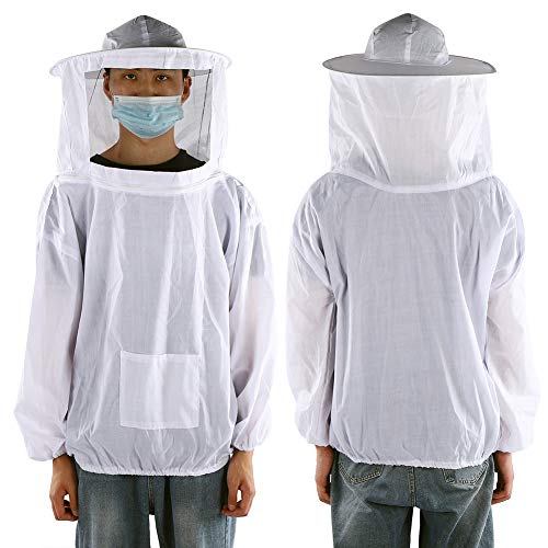 Beekeeping Tools Suits,Breathable Adult Anti Bee Veil Suit Beekeeping Protective Clothing Beekeeper Protective Outfit Upper Body Beekeeping Jacket with Veil Hood Ventilated (White) - color: White