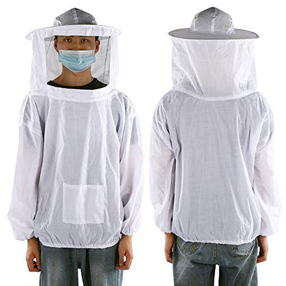 Beekeeping Tools Suits,Breathable Adult Anti Bee Veil Suit Beekeeping Protective Clothing Beekeeper Protective Outfit Upper Body Beekeeping Jacket with Veil Hood Ventilated (White) - color: White
