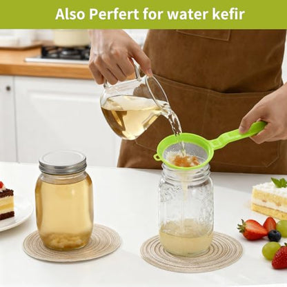 Luckyiren Kefir Strainer Set, 2-Size Plastic Non-Metal Sieve with Fine Mesh for Kefir Grains, Milk Kefir, Water Kefir & Kombucha - Durable, Food Grade & Easy Clean, Green - color: Green