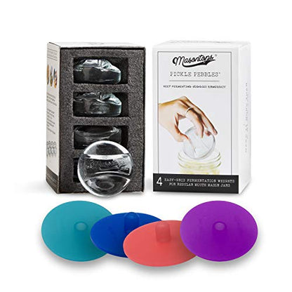 Masontops 8 PC Pickle Pebbles Glass Weight & Pickle Pipes Airlock Kits - Small Regular Mouth Lid For Pickling & Canning