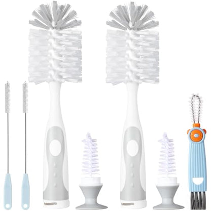 5 in 1 Cleaning Brush Set, Anivona Bottle Brush Cleaner, Multifunctional Cleaning Brush, Water Bottle Brushes for Cleaning Home, Cleaning Baby Bottles, Home Kitchen Cleaning Tools, BPA-Free (Grey) - color: Grey-nylon & Nylon Brush