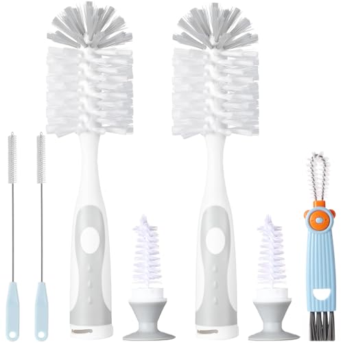 5 in 1 Cleaning Brush Set, Anivona Bottle Brush Cleaner, Multifunctional Cleaning Brush, Water Bottle Brushes for Cleaning Home, Cleaning Baby Bottles, Home Kitchen Cleaning Tools, BPA-Free (Grey) - color: Grey-nylon & Nylon Brush