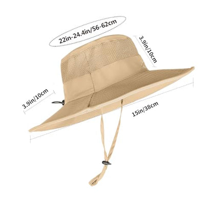 Sun Hats for Men Women Fishing Hat UPF 50+ Breathable Wide Brim Summer UV Protection Hat - color: 1pack-khaki