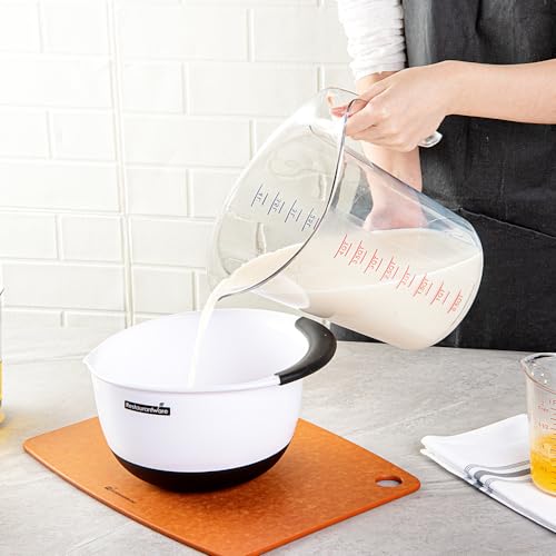 Restaurantware RW Base 4 Quart Measuring Jar 1 Durable Measuring Beaker - Metric And Imperial Units V-Shaped Spout Clear Plastic Measuring Cup Handle With Thumb-Grip Tolerates Up To 248F - color: Clear, size: 9.50" × 7.25" × 9.50"