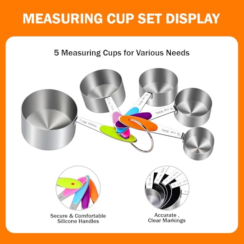13-Piece Magnetic Measuring Spoons and Cups Set, Stainless Steel Kitchen Measure Tools with Silicone Handles, Nesting Dry and Liquid Measuring Cups for Baking Cooking (Multicolor) - color: Multicolor