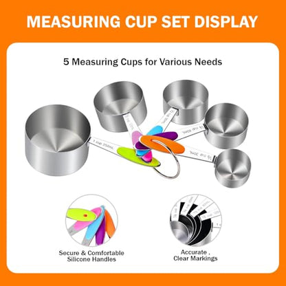 13-Piece Magnetic Measuring Spoons and Cups Set, Stainless Steel Kitchen Measure Tools with Silicone Handles, Nesting Dry and Liquid Measuring Cups for Baking Cooking (Multicolor) - color: Multicolor