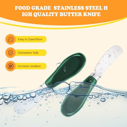 Butter Spreader Knife Set, 2-Pack Stainless Steel Cheese and Butter Knives with Ceramic Handle, Dishwasher Safe, for Soft & Hard Cheese, Jam, Cold Butter (dark green) - color: dark green