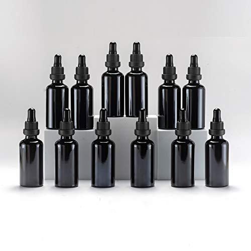 YIZHAO Black Glass Dropper Bottle 2oz, Tincture Bottles with Glass Dropper, for Essential Oils, Aromatherapy, Cosmetic, Laboratory, Pharmacy, Liquids, Travel –12 Pcs - color: Black, size: 50ml-12
