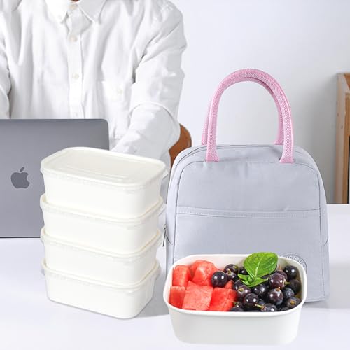 50 Pack Disposable Salad Bowls with Lids, 25 OZ White Kraft Paper Food Containers, Oil-Proof Rectangular Soup Bowls for Meal Prep Snack Takeout, Microwave Freezer Safe