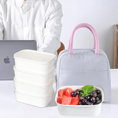 50 Pack Disposable Salad Bowls with Lids, 25 OZ White Kraft Paper Food Containers, Oil-Proof Rectangular Soup Bowls for Meal Prep Snack Takeout, Microwave Freezer Safe