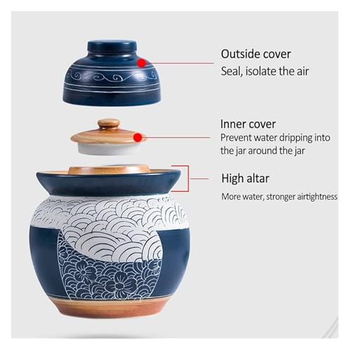 Fermentation Jars，Fermentation Crock Jar,Sauerkraut Crock,Pickle Jar Traditional Chinese Ceramic Fermentation Crock Jar Pickling Jar With Water Seal Airlock Lid,Large Thickened Ceramic Pickle Jar Kimc - size: 1.75KG