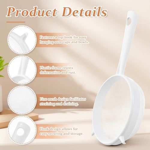 3 PCS Plastic Fine Mesh Strainer Set with Handle, Nylon Sieve Fine Food Mesh Colander with Double Ear for Baking Kitchen Yogurt Tea Juice Coffee Honey Milk Pasta