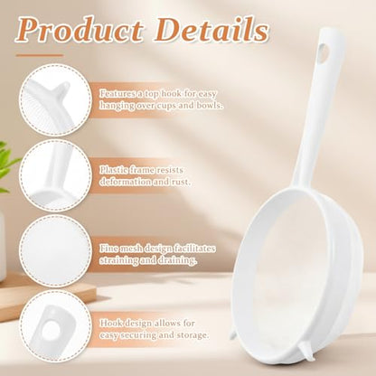 3 PCS Plastic Fine Mesh Strainer Set with Handle, Nylon Sieve Fine Food Mesh Colander with Double Ear for Baking Kitchen Yogurt Tea Juice Coffee Honey Milk Pasta