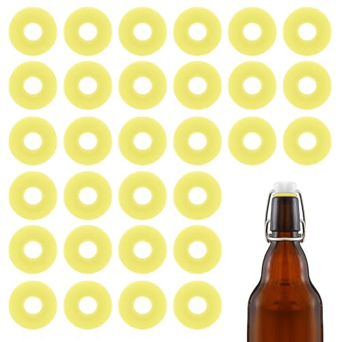 30Pcs Dopamine color Silicone Gaskets Washers Seals for Cap Swing Flip Top Bottle for Home Brew Beer Soda Bottle Sealing(flat,no cover) (Lemon Yellow) - color: Lemon Yellow