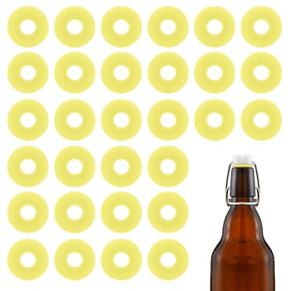 30Pcs Dopamine color Silicone Gaskets Washers Seals for Cap Swing Flip Top Bottle for Home Brew Beer Soda Bottle Sealing(flat,no cover) (Lemon Yellow) - color: Lemon Yellow
