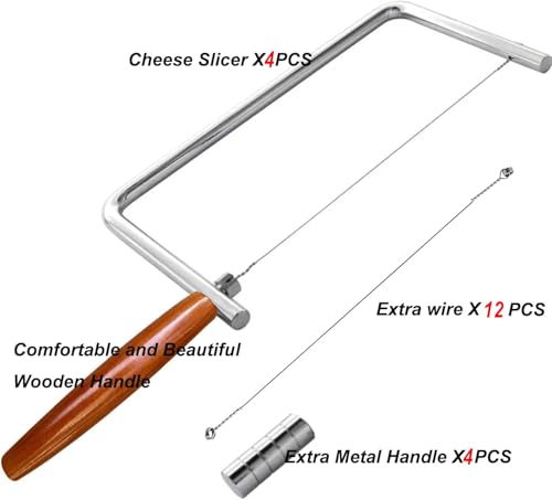 6in Cheese Slicer Kit Accessories Kitchen Knife Cheese Cutter Stainless Steel Components DIY for Making Giftable Cheese Cutting Boards with This Cheese Cutter Kit,Wire Cheese Slicer(4Slicer+12Wires)6" - size: 6in