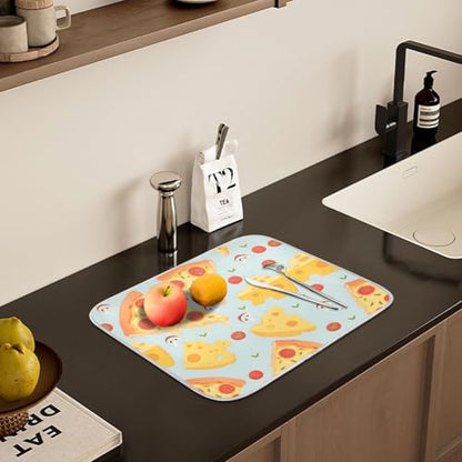 Pizza Food Cheese Dish Drying Mats for Kitchen Counter Absorbent Microfiber Dish Drying Matt 16 x 18 Inch Draining Reusable Rack Pad - size: 16x18in