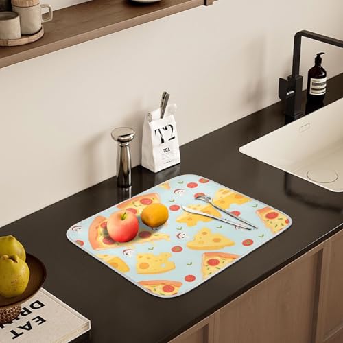 Pizza Food Cheese Dish Drying Mats for Kitchen Counter, 18x24 inch Drying Dishes Absorbent Microfiber Dish Drainer Mat Rack Pad Fast Dry - size: 18x24in