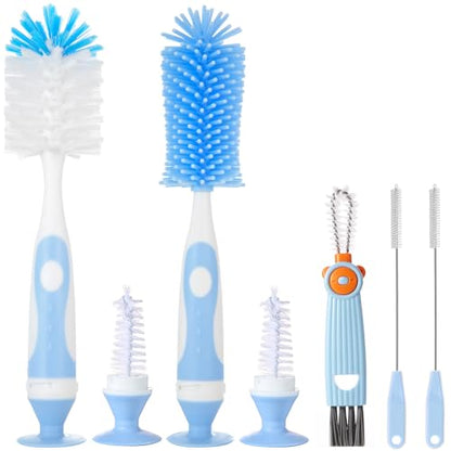 Ariseno 5-in-1 Baby Bottle Brush Set, Including Nylon and Silicone Bottle Brush, Bottle Cap, Straw and Nipple Cleaner, BPA-Free (Blue) - color: Blue-nylon Silicone