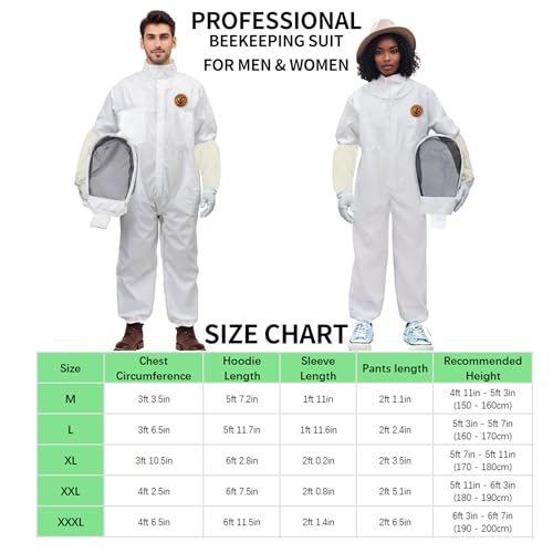 Professional Beekeeping Suit with Gloves – Full-Body Protection, Breathable Fabric, Adjustable Hood – Beekeeper Outfit for Men & Women (Includes Goatskin Gloves) XXL for 5'11"-6'3"