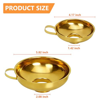 Canning Funnel, Stainless Steel Funnels for Kitchen Use, Wide-Mouth Funnel for Canning & Mason Jars, 2-Pack(Small and Large). Gold