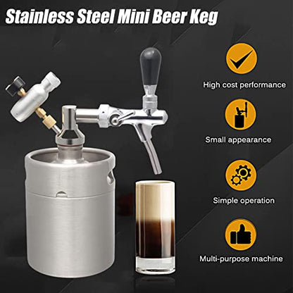 Portable Draft Keg System Stainless Steel Keg Mini Keg Draft System Stainless Steel Portable Mini Keg Dispenser Pressure Regulator Craft Beer Draft Home Brew,2L