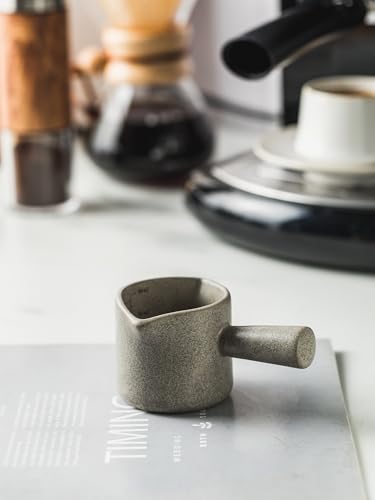 Espresso Cup 3 OZ, Espresso Accessories, Ceramic Espresso Measuring Cup Expresso Shot Cup with Handle, Double Spouts, Gray - color: Gray