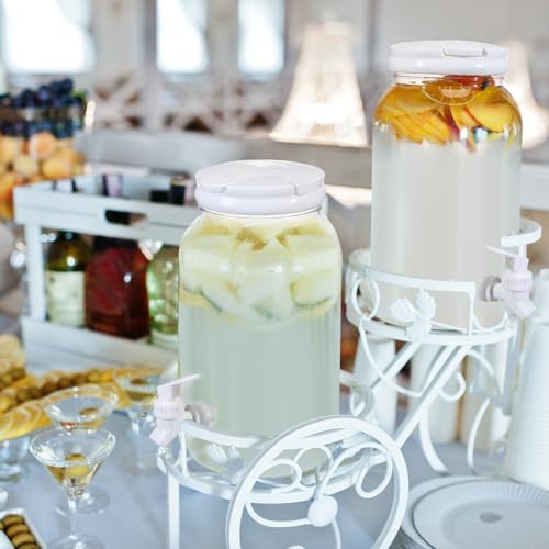 Havawish 2 Pcs 1 Gallon Plastic Beverage Dispenser with Spigot Clear Summer Kitchen Fridge Drink Dispenser for Parties Lemonade Juice Tea Beer Cold Water(White,Cylinder) - color: White, style: Cylinder