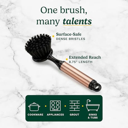 Cuisinart Dish Brush with Handle, 2 Pack, Firm Bristles | Multi-purpose dish scrubber for plates, pots, and pans, deep cleaning removes grease, safe for nonstick, round head - color: Round-black Metallic