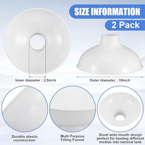 Vesici Extra Large Wide Mouth Funnel 2.5" x 10" Multi Purpose Filling Funnel Plastic Reusable for Water Softener Resin Tanks Carbon Media Jar Filling Use(White,2 Pack) - color: White