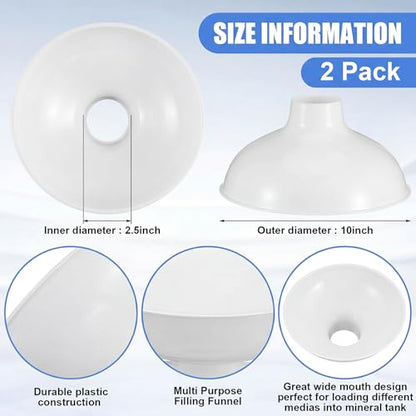 Vesici Extra Large Wide Mouth Funnel 2.5" x 10" Multi Purpose Filling Funnel Plastic Reusable for Water Softener Resin Tanks Carbon Media Jar Filling Use(White,2 Pack) - color: White