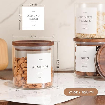 Set of 6 Glass Pantry Jars with Acacia Wood Lids, 21oz Airtight Pantry Storage Containers with 105 Labels, Glass Kitchen Canisters for Coffee, Tea, Sugar, Spice - size: 21oz 6 Pack
