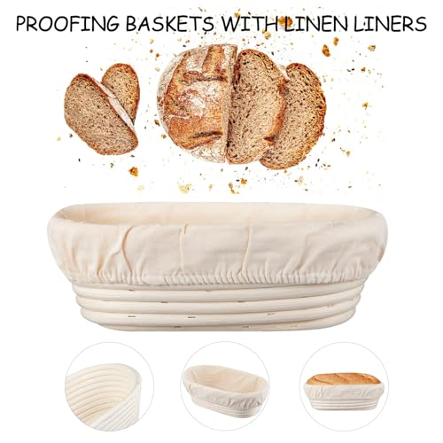 Dimpola Banneton Bread Proofing Basket Banneton Basket Set Sourdough Proofing Basket Round Proofing Bowls Handmade Rattan Baskets and Liners (Oval 10 inch set of 2) - style: Oval 10 inch set of 2